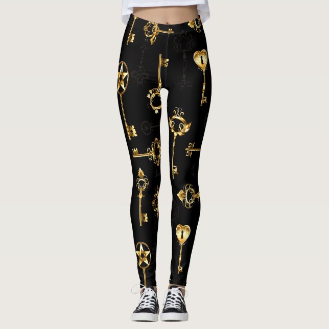 Legging Padrão sem falhas com chaves de Ouro (Frente)