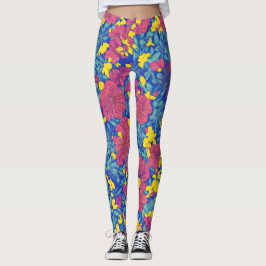 Legging Padrão Simples de Aquarela LulaRoe Azul Rosa