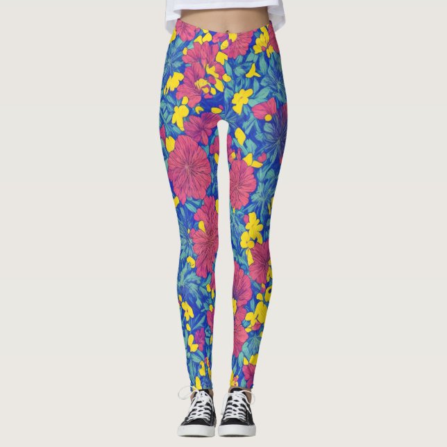 Legging Padrão Simples de Aquarela LulaRoe Azul Rosa (Frente)