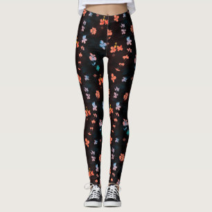 Legging Padrão simples de floração negra