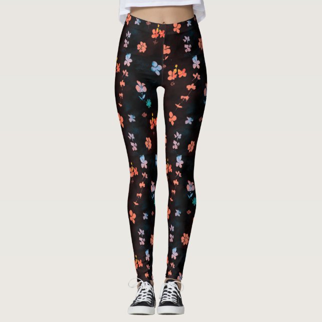 Legging Padrão simples de floração negra (Frente)