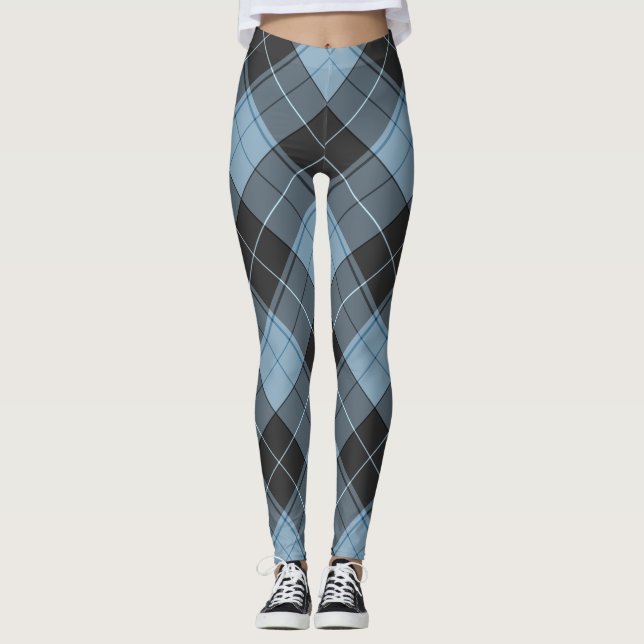 Legging Padrão simples de tartan em azul claro (Frente)