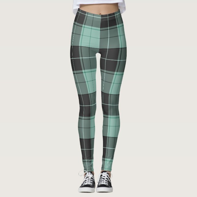 Legging Padrão simples de tartan em turquesa (Frente)