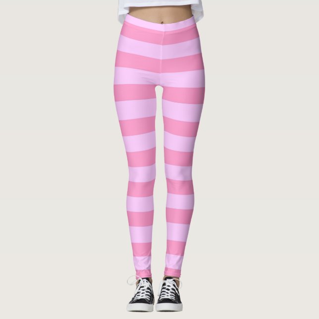 Legging Padrão Simples Moderno de Stripe Rosa Rosa (Frente)