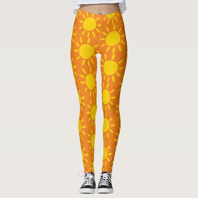 Legging Padrão Sol De Verão Amarelo-Abstrato legal Em Lara (Frente)