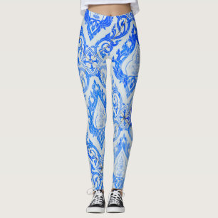 Legging Padrão tailandês: igreja cerâmica ladeada.