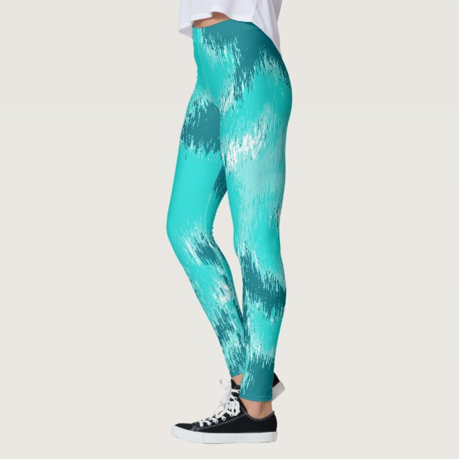 Legging Padrão Teal e Mint Abstrato ikat (Esquerda)