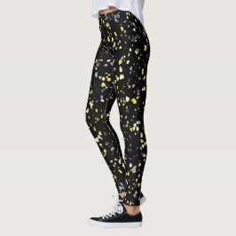 Legging Padrão Terrazzo das Cinzas amarelas geométricas mo
