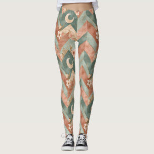 Legging Padrão Terroso de Chevron Floral Lua Rústica (6)