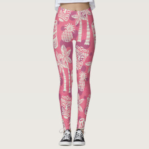 Legging Padrão Tiki Moderno de Meados do Século Retro