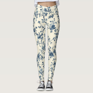 Legging Padrão Toile Floral Vintage Azul (2)