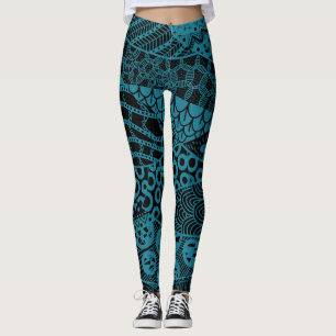 Legging Padrão tribal Abstrato Geométrico Azul Elegante 