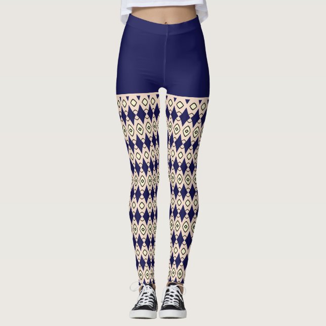 Legging padrão tribal azul de navegação (Frente)