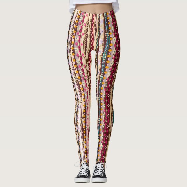 Legging Padrão Tribal de Boho Colorido (Frente)