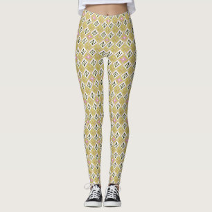 Legging Padrão Tribal Geométrico Moderno Oliva e Magenta