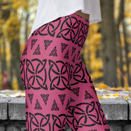 Legging Padrão Tribal Preto-Escuro e Lilás Vermelho