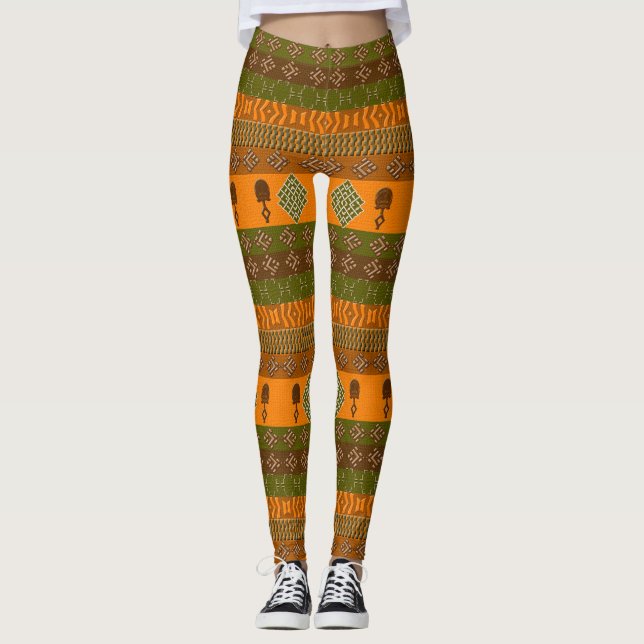 Legging padrão tribal striped africano étnico. (Frente)