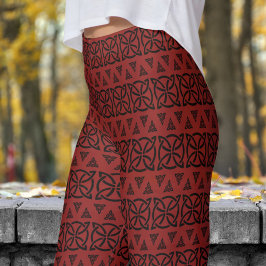 Legging Padrão Tribal Vermelho Escuro e Preto