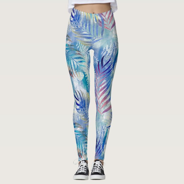 Legging Padrão tropical colorido com palmeiras. (Frente)