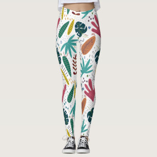 Legging padrão tropical com folhas coloridas