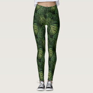 Legging Padrão Tropical de Folha de Monstera