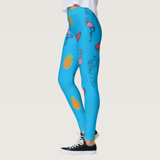 Legging Padrão tropical sem costura com abacaxi Flamingo (Esquerda)