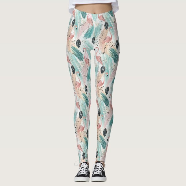 Legging Padrão Tropical Watercolor Flamingo (Frente)