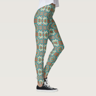 Legging Padrão Turquesa Laranja Tribal Sudoeste 