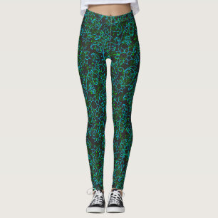 Legging Padrão vegetal.14D Verde Verde Verde Cinzento BG v