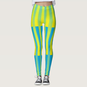 Legging Padrão verde amarelo azul riscado