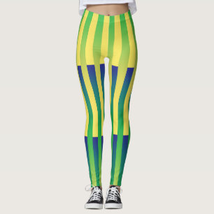 Legging Padrão Verde Amarelo Azul Striped
