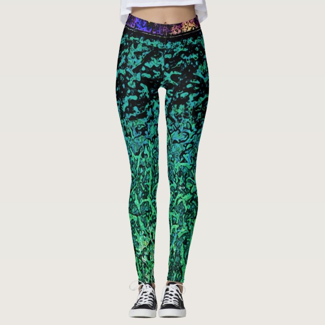 Legging Padrão verde, azul, preto (Frente)