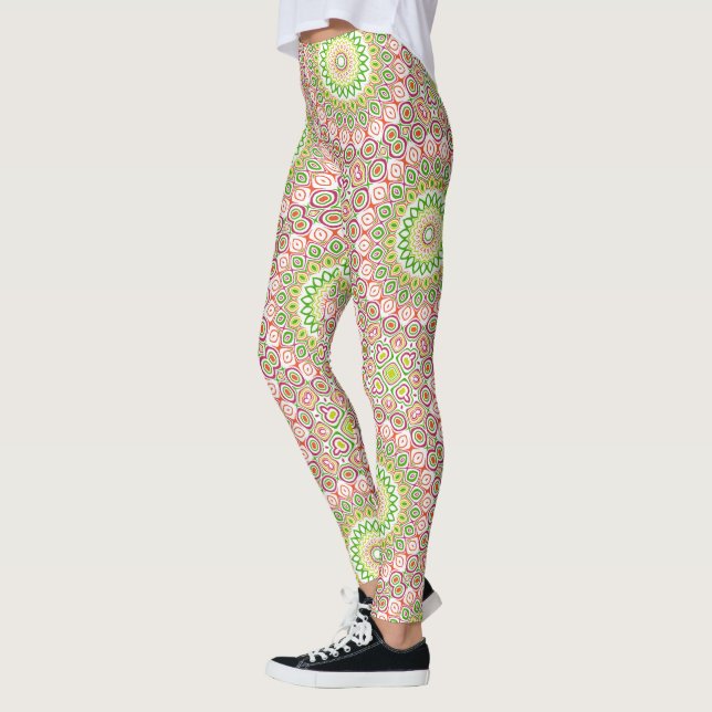 Legging Padrão Verde Brilhante e Magenta Mandala (Esquerda)
