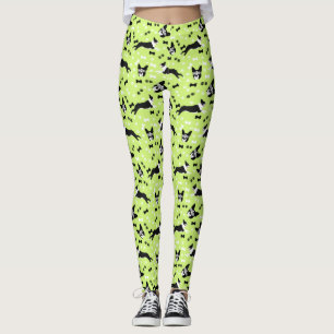Legging Padrão Verde de Boston Terriers