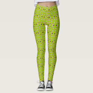 Legging Padrão verde e rosa abstrato com quadrados