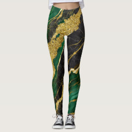 Legging Padrão Verde Marble com Dourado