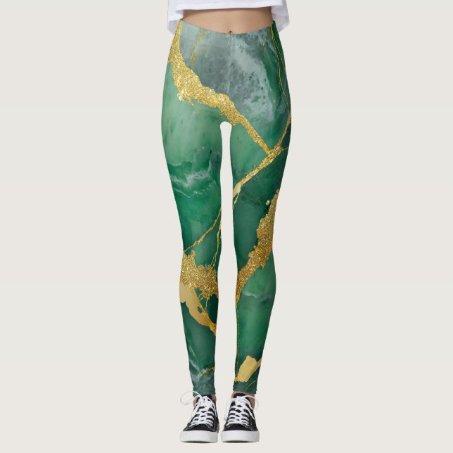 Legging Padrão Verde Marble com Dourado (Frente)