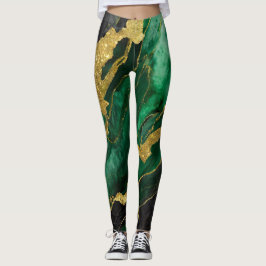 Legging Padrão Verde Marble com Dourado