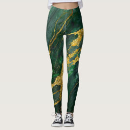 Legging Padrão Verde Marble com Dourado