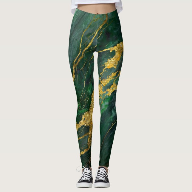 Legging Padrão Verde Marble com Dourado (Frente)