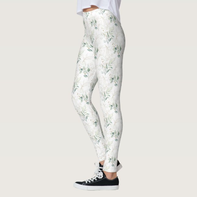 Legging Padrão Verde Pastel Floral Verde (Esquerda)
