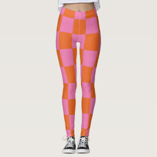 Legging Padrão Verificado Cor-de-Rosa e Laranja
