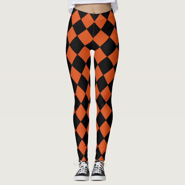 Legging Padrão Verificado de Diamante de Harlequin Laranja (Frente)