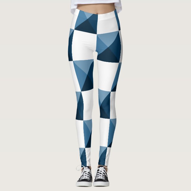 Legging Padrão Verificado de Ilusão 3D Azul Snorkel (Frente)