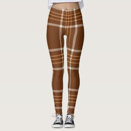 Legging Padrão Verificado de Tartan Xadrez bege castanho