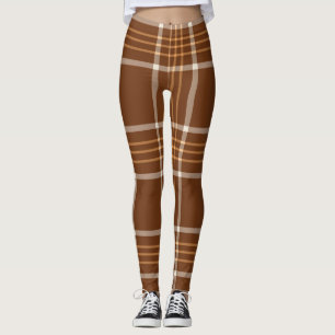 Legging Padrão Verificado de Tartan Xadrez bege castanho