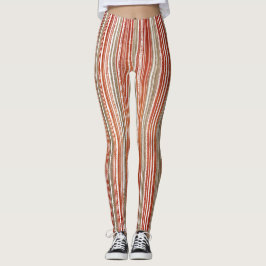 Legging Padrão vermelho, bege e branco com risca
