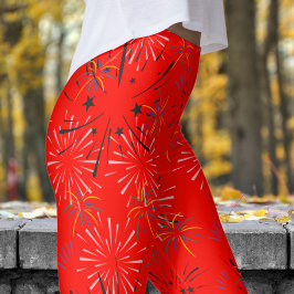 Legging Padrão vermelho de Starburst vermelho vibrante