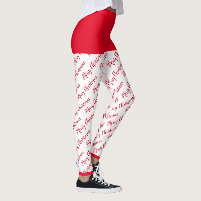 Legging Padrão Vermelho e Branco Moderno Feliz Natal (Direita)