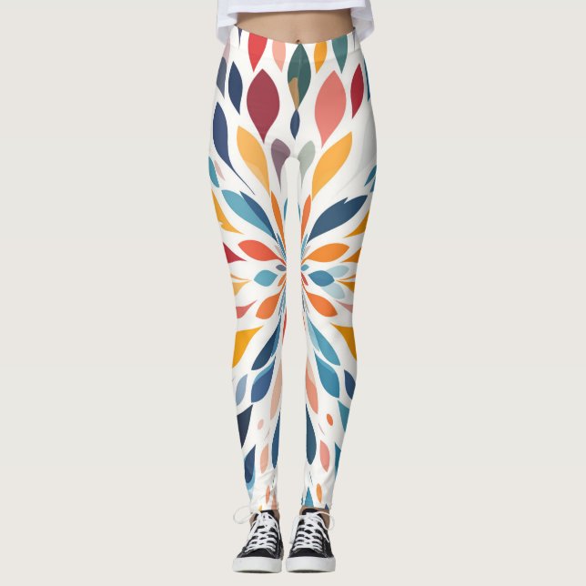 Legging Padrão Vibrante de Explosão Floral Abstrata (Frente)